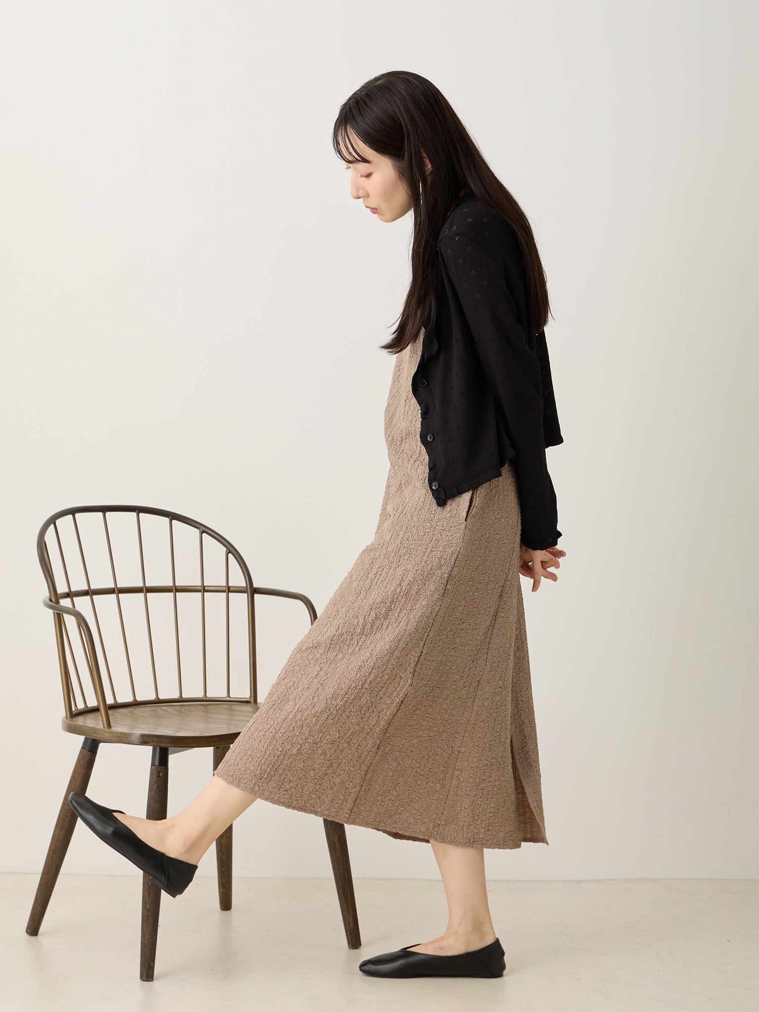 アイレットカーディガンセットキャミワンピース Black – honono for