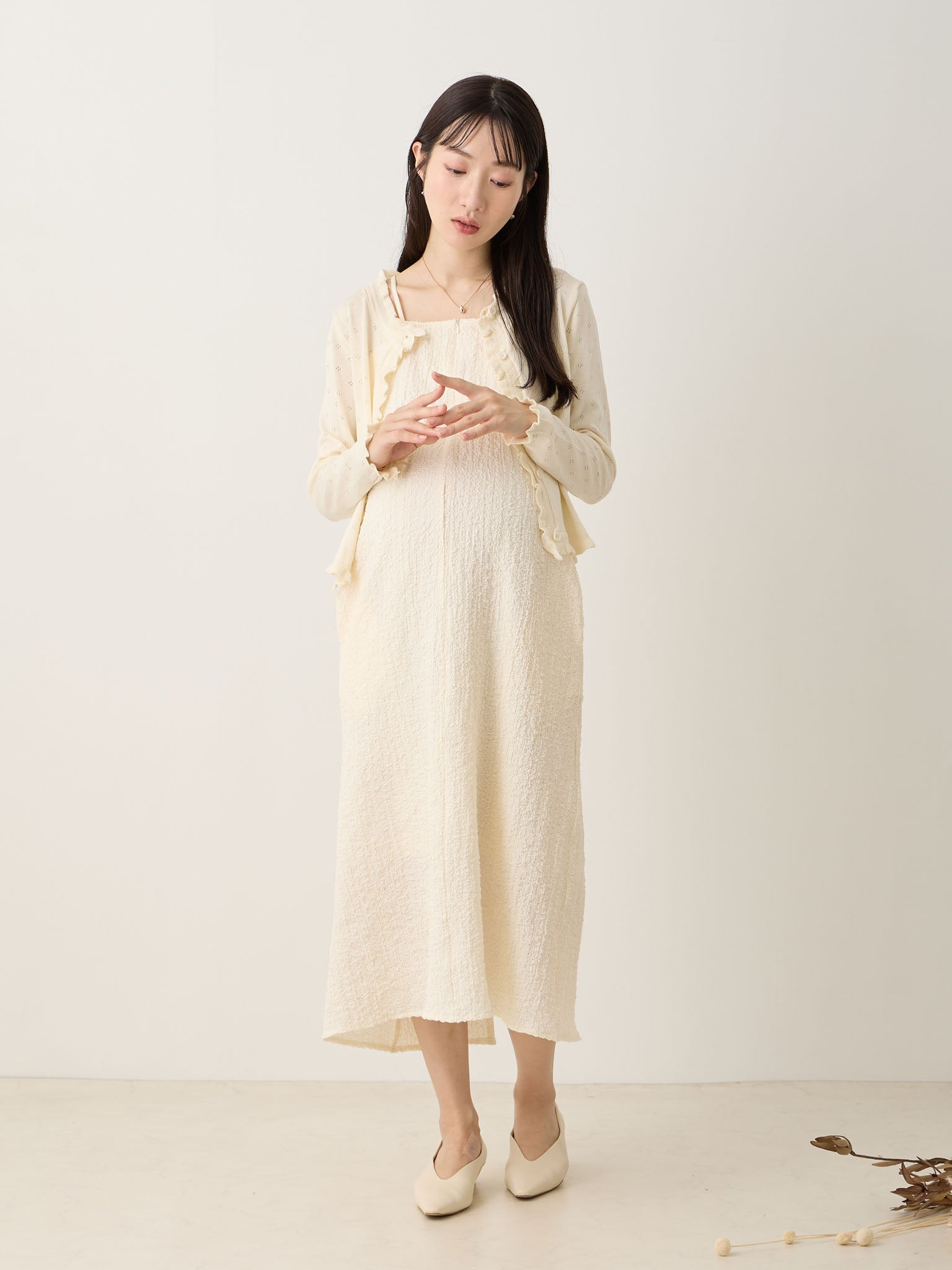 アイレットカーディガンセットキャミワンピース Ivory – honono