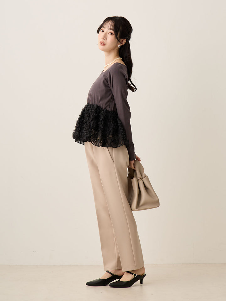 セレモニー対応・美脚見えマタニティテーパードパンツ Beige