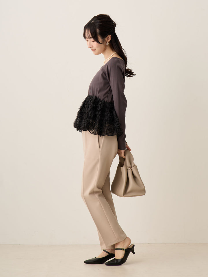 炭灰色薄纱荷叶边上衣