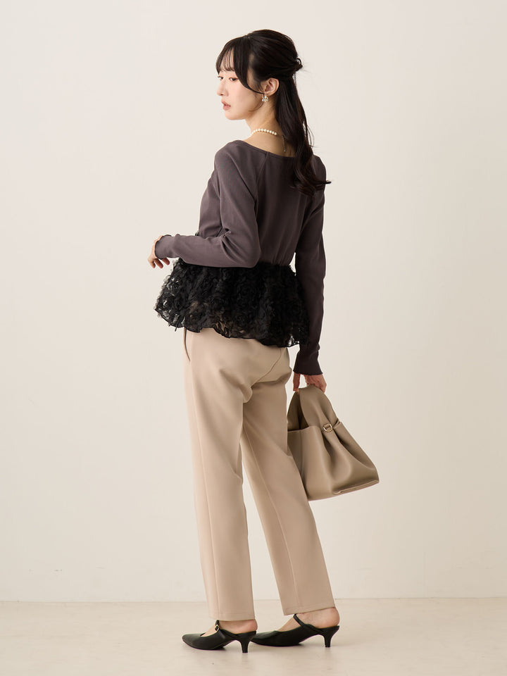 炭灰色薄纱荷叶边上衣