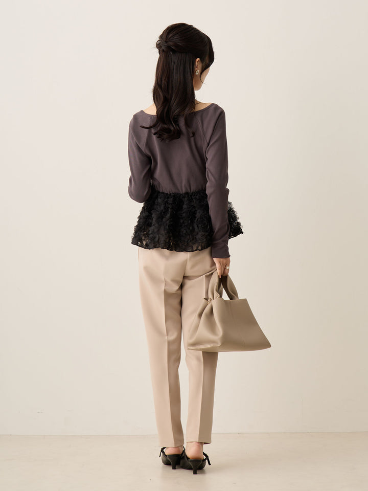 炭灰色薄纱荷叶边上衣