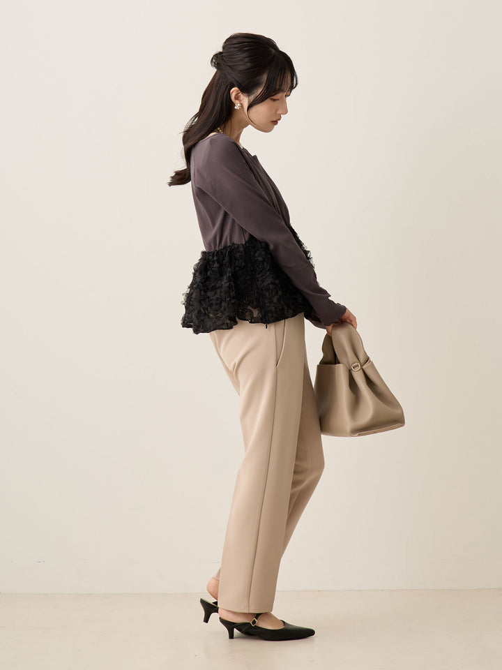 炭灰色薄纱荷叶边上衣