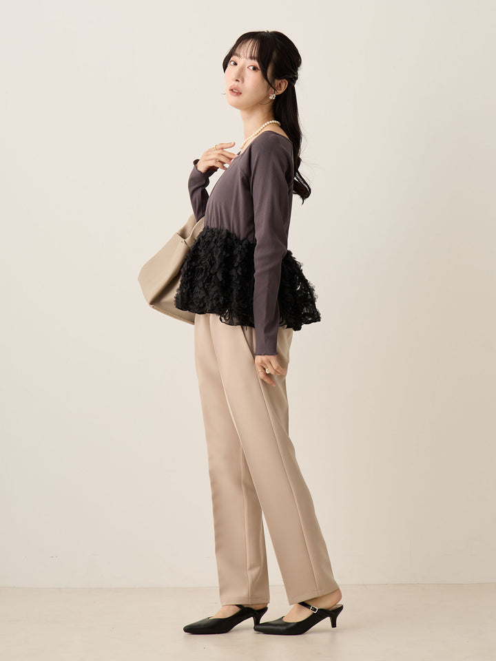 炭灰色薄纱荷叶边上衣