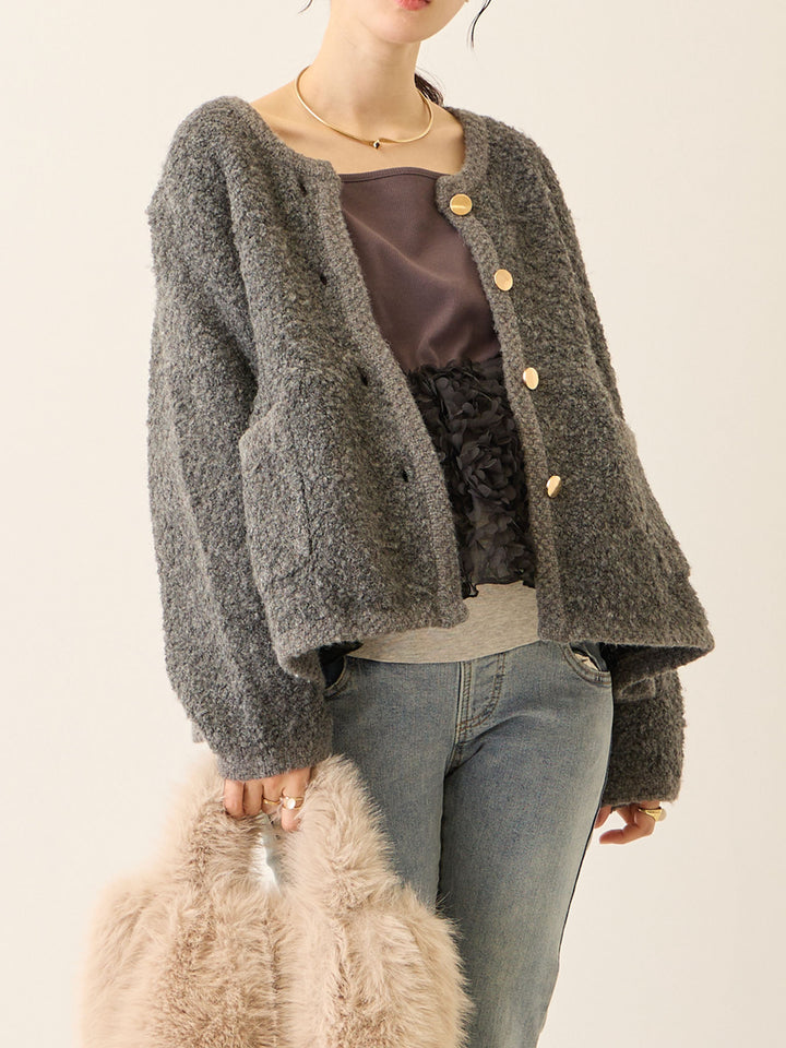 炭灰色薄纱荷叶边上衣