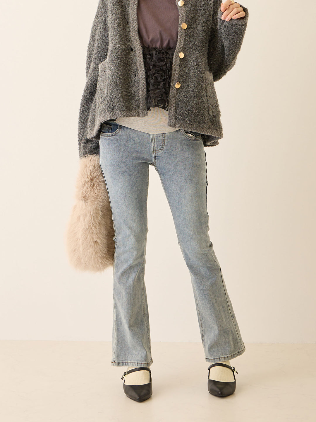 マタニティフレアデニム Light blue