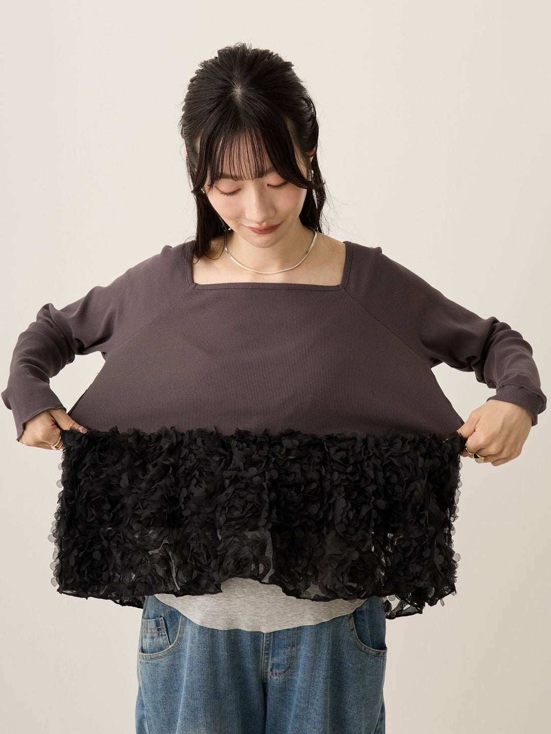 チュールペプラムトップス Ivory