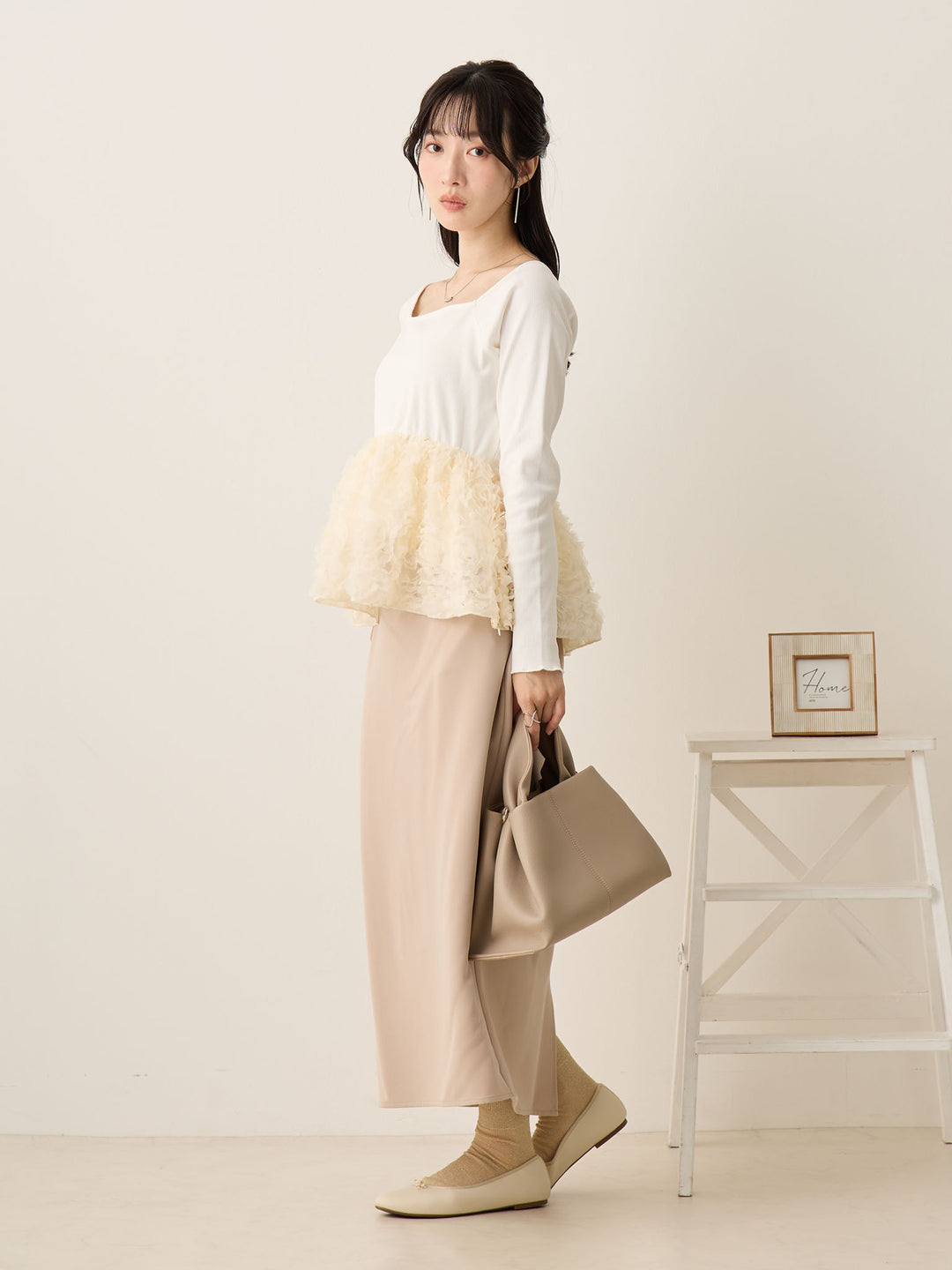 チュールペプラムトップス Ivory