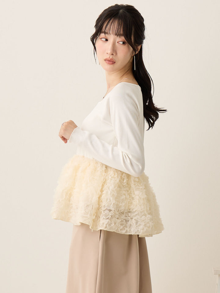 チュールペプラムトップス Ivory