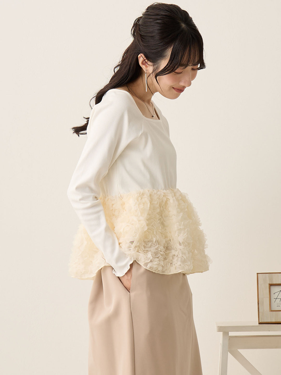 チュールペプラムトップス Ivory