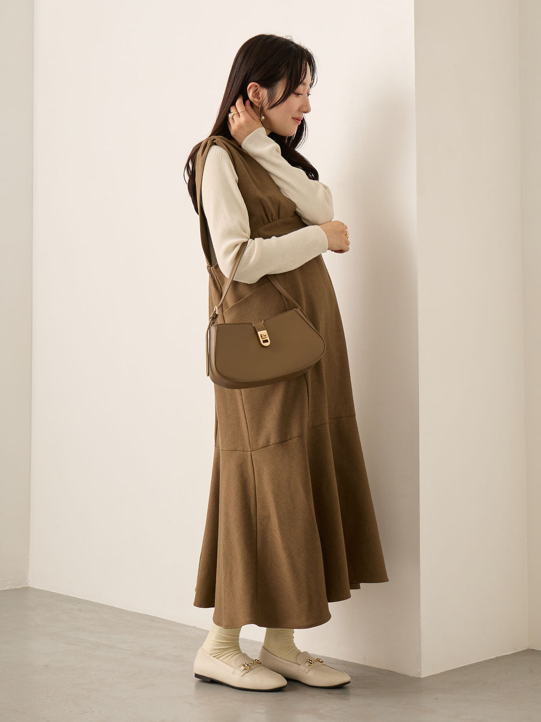 ツイードジャンパースカート Brown