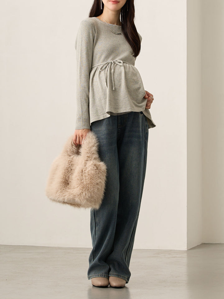 裏ボアストレートデニムパンツ Dark blue