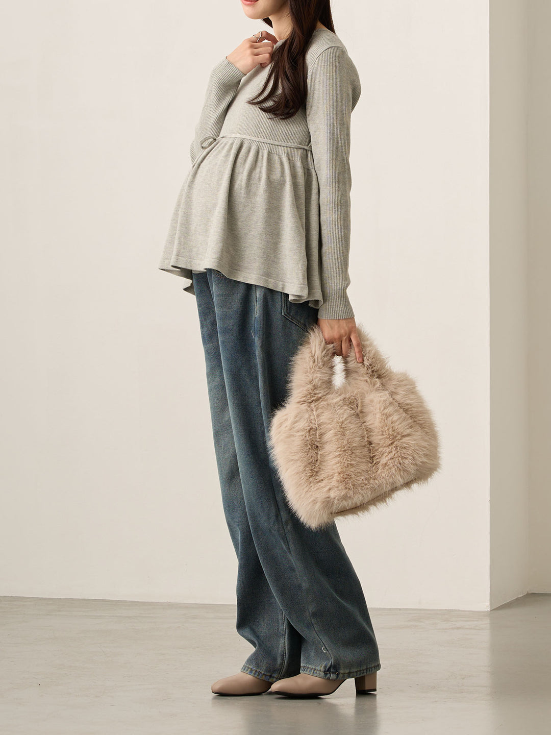 裏ボアストレートデニムパンツ Dark blue