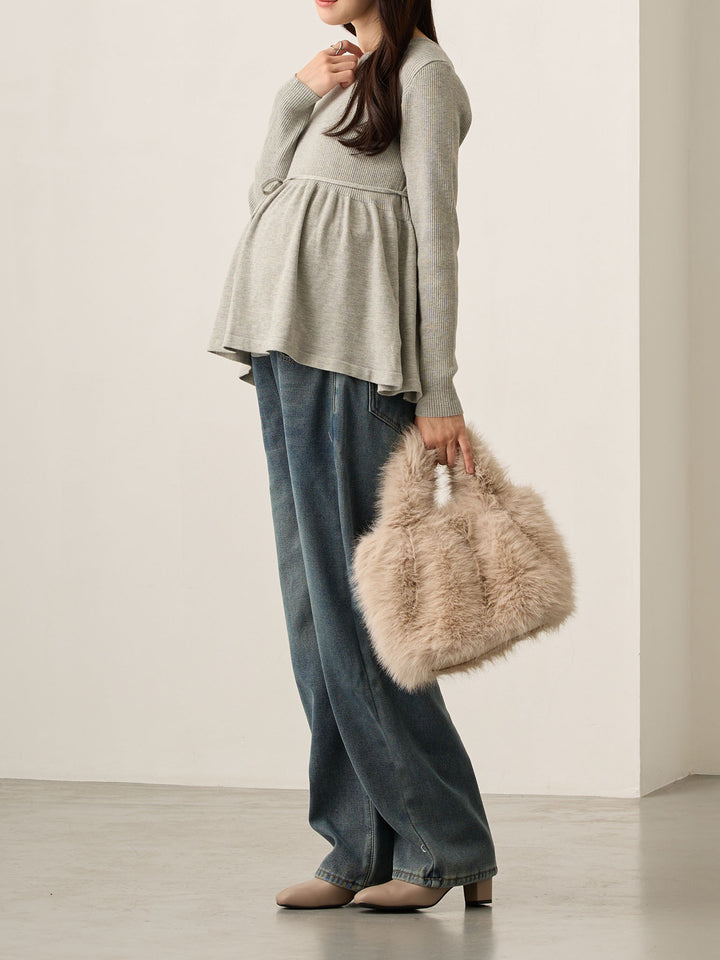 裏ボアストレートデニムパンツ Dark blue