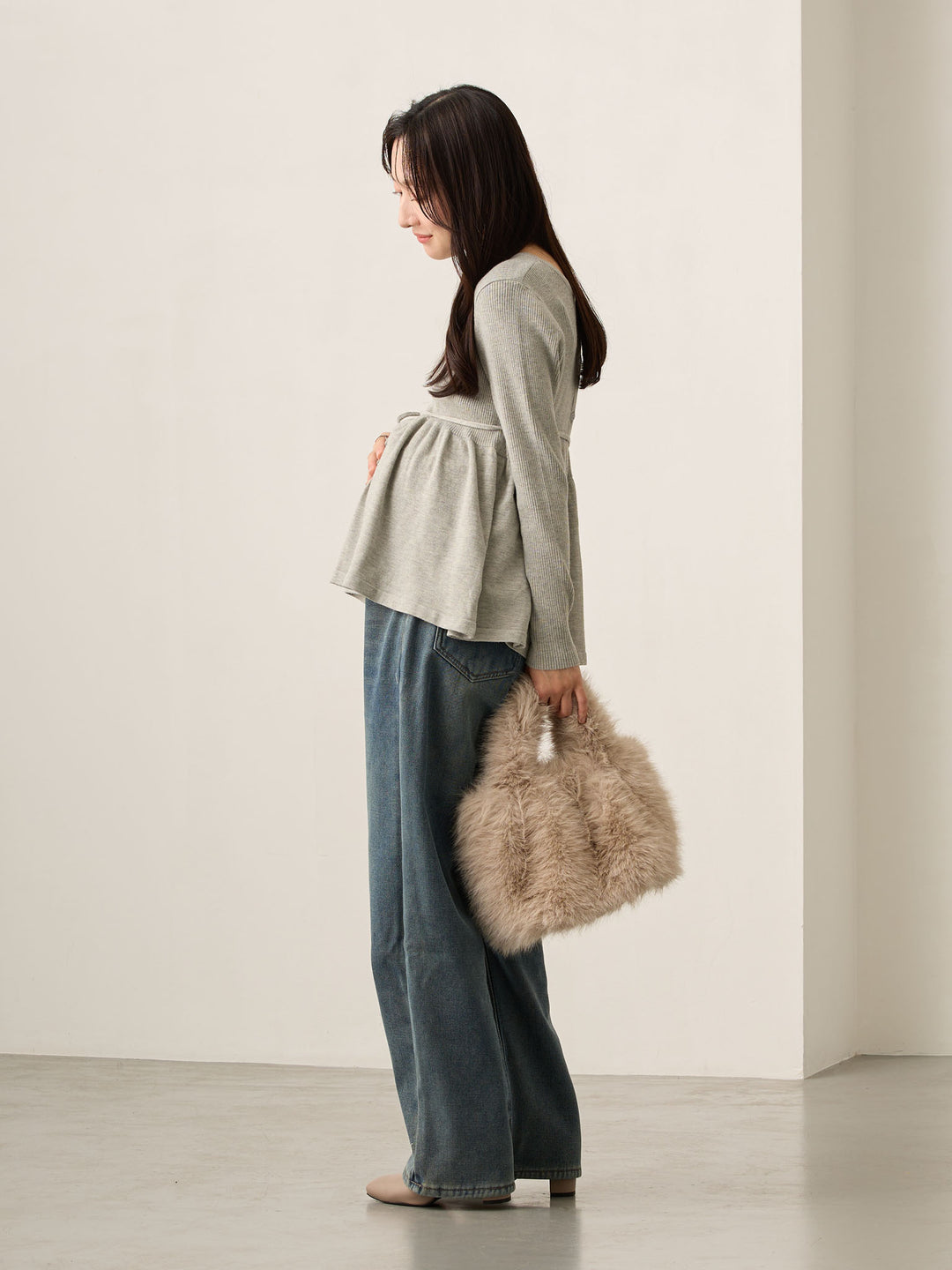 裏ボアストレートデニムパンツ Dark blue