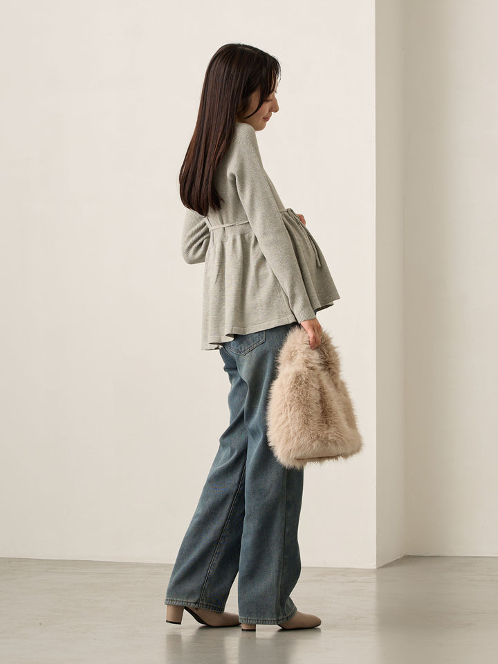 裏ボアストレートデニムパンツ Dark blue