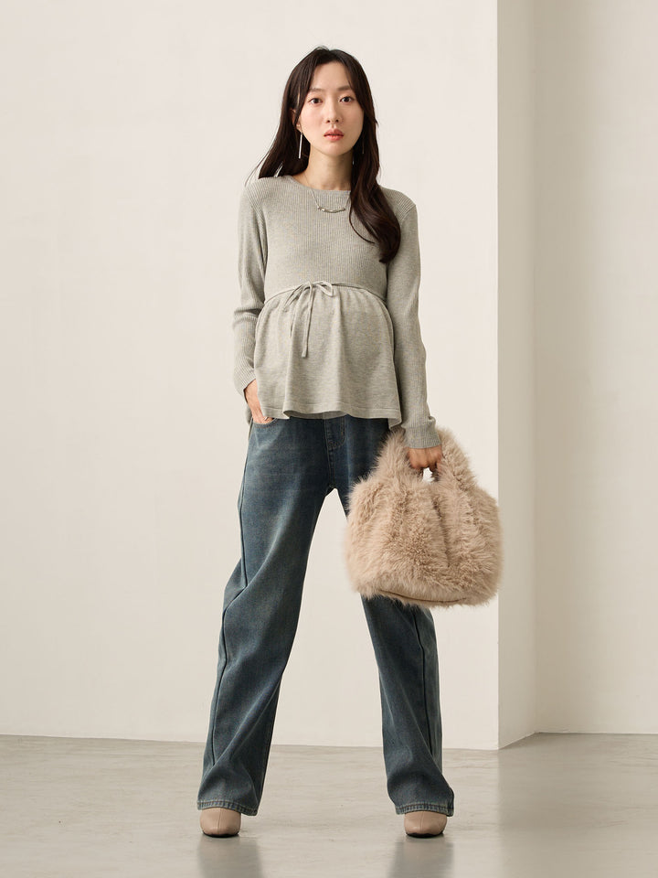 裏ボアストレートデニムパンツ Dark blue