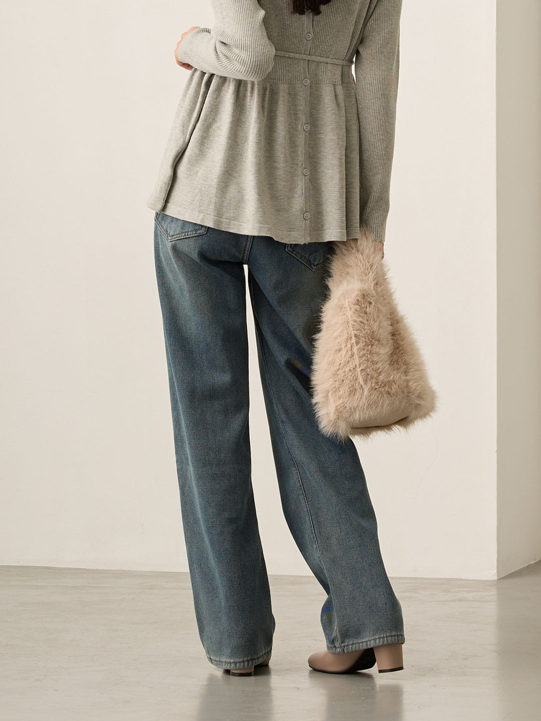 裏ボアストレートデニムパンツ Dark blue