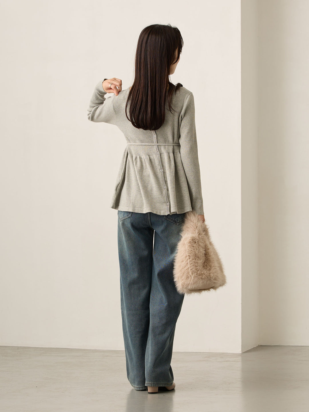 裏ボアストレートデニムパンツ Dark blue