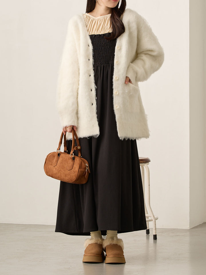 褶皱吊带连衣裙 黑色