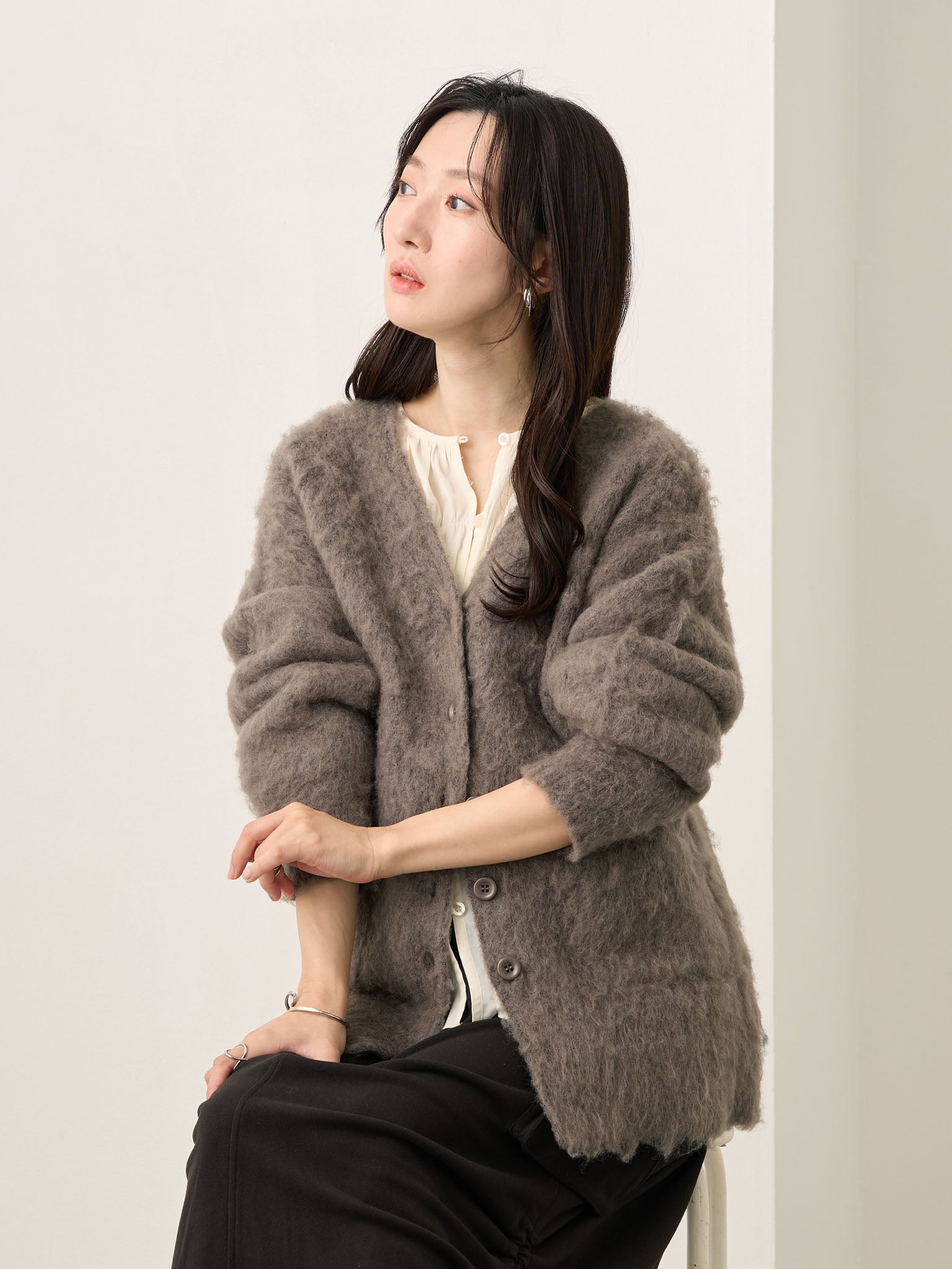 Fluffy Shaggy Cardigan Gray