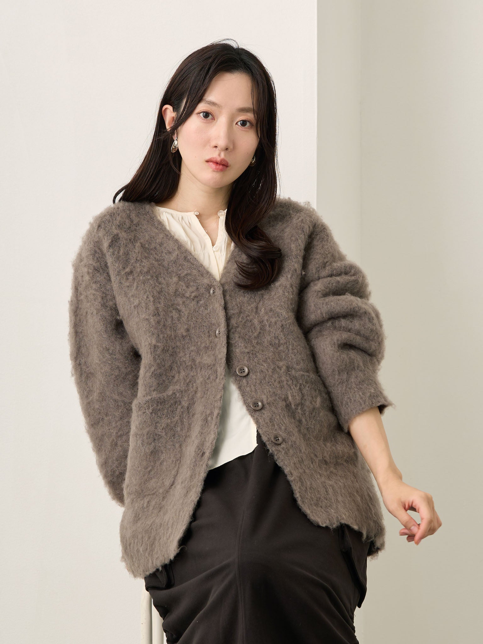 Fluffy Shaggy Cardigan Gray