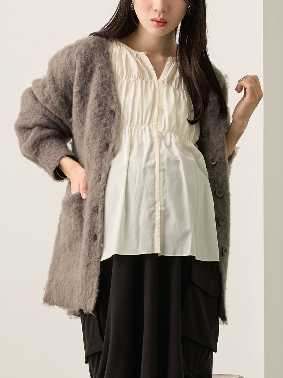 ギャザーチュニックブラウス White