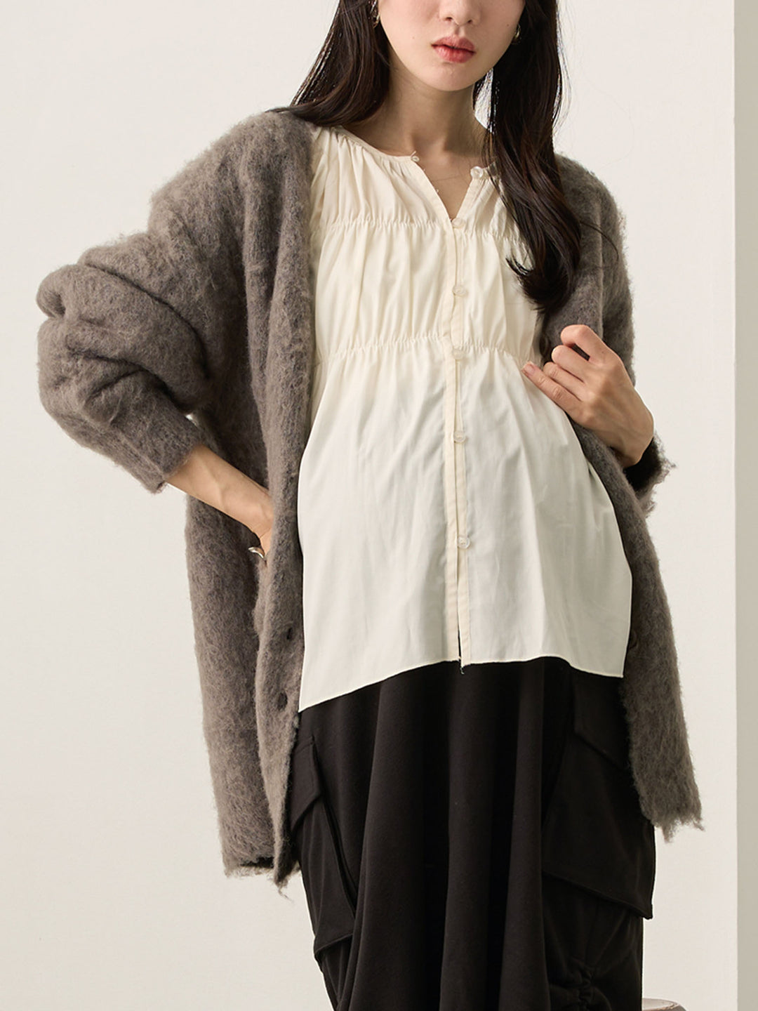 ギャザーチュニックブラウス White