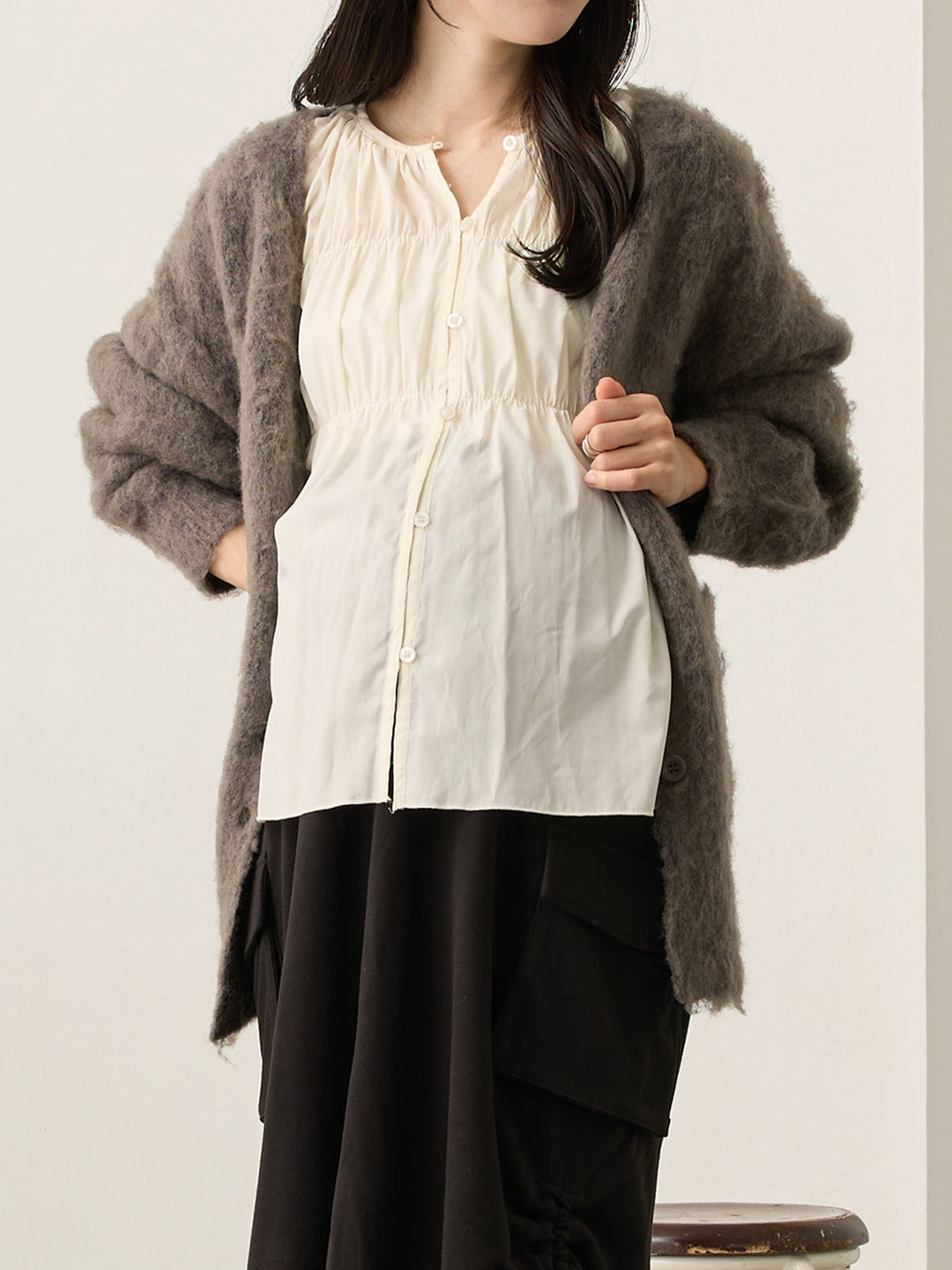 ギャザーチュニックブラウス White