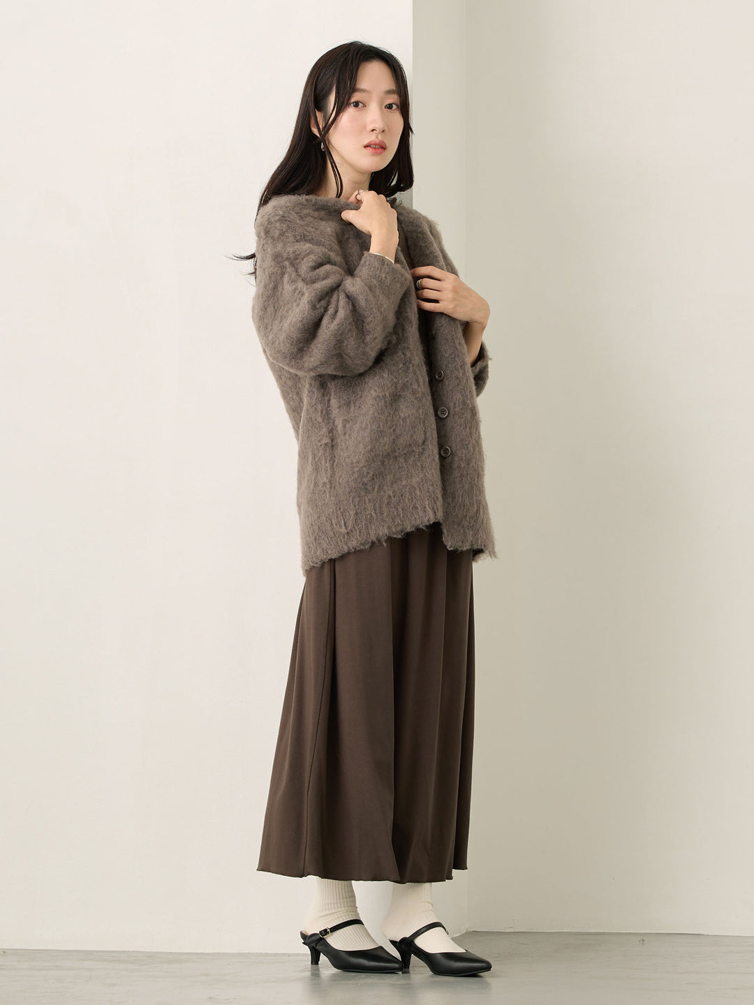 垂坠领连衣裙（炭灰色）