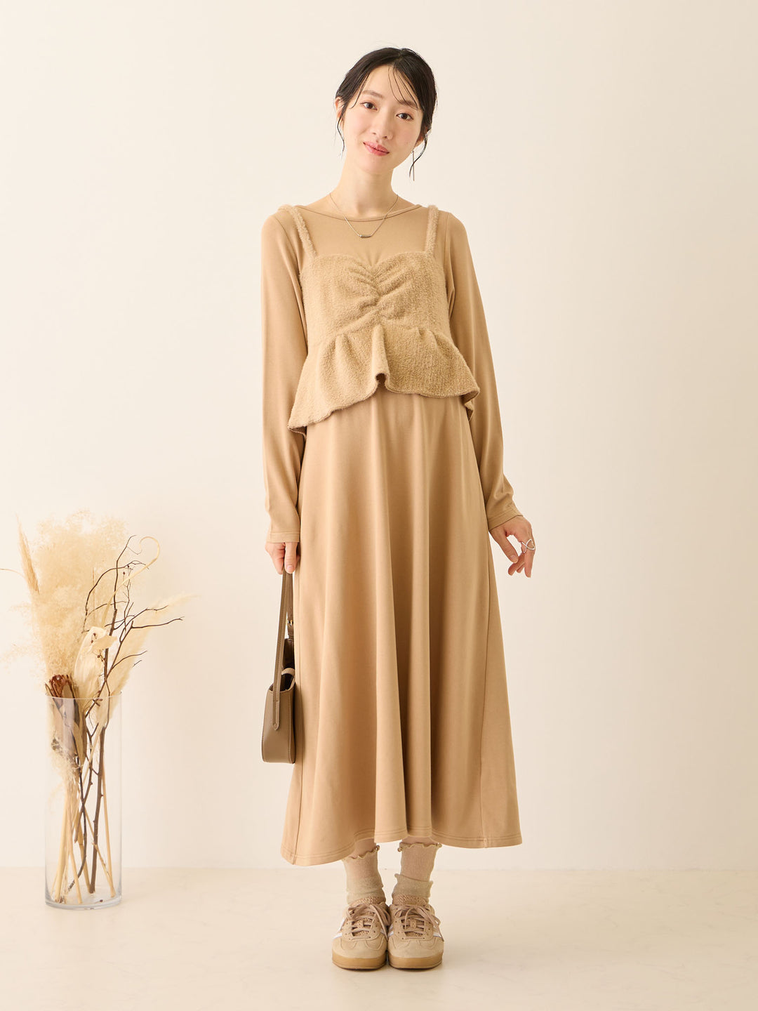 ビスチェドッキング起毛ワンピース Beige