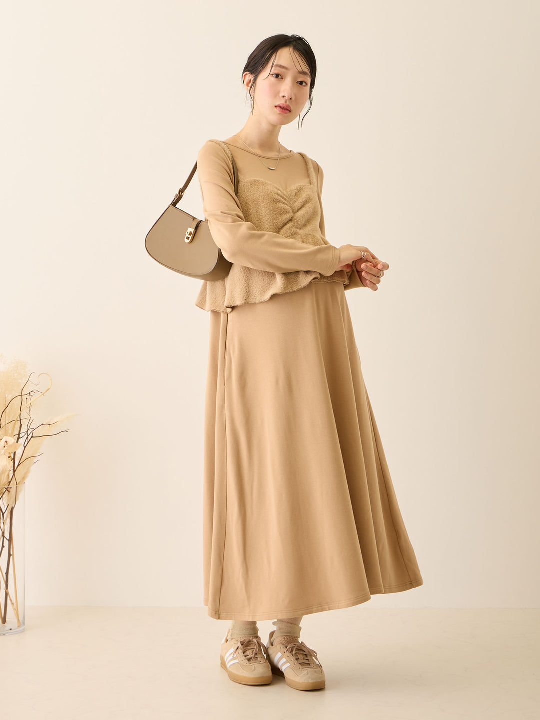 ビスチェドッキング起毛ワンピース Beige