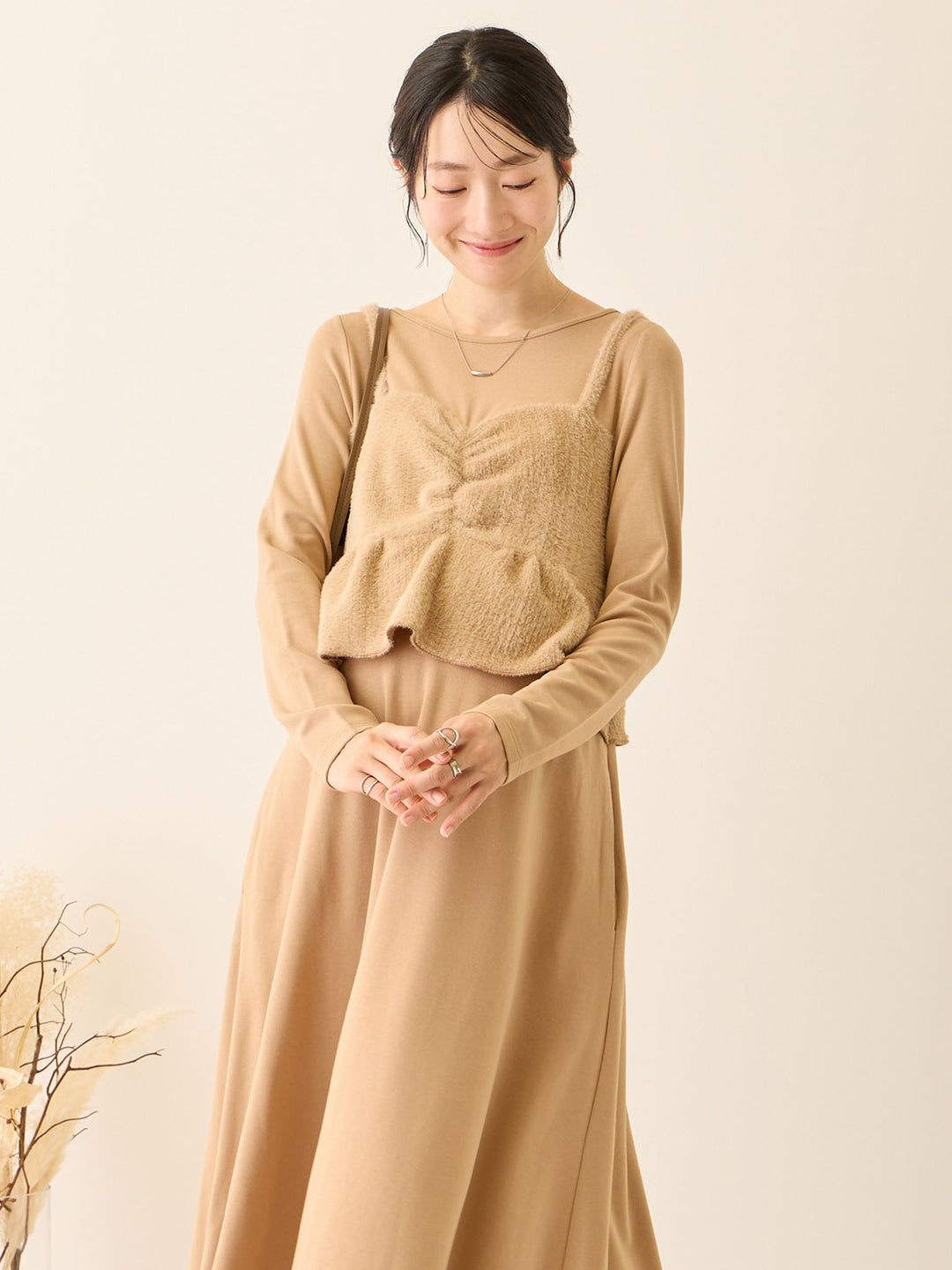 ビスチェドッキング起毛ワンピース Beige