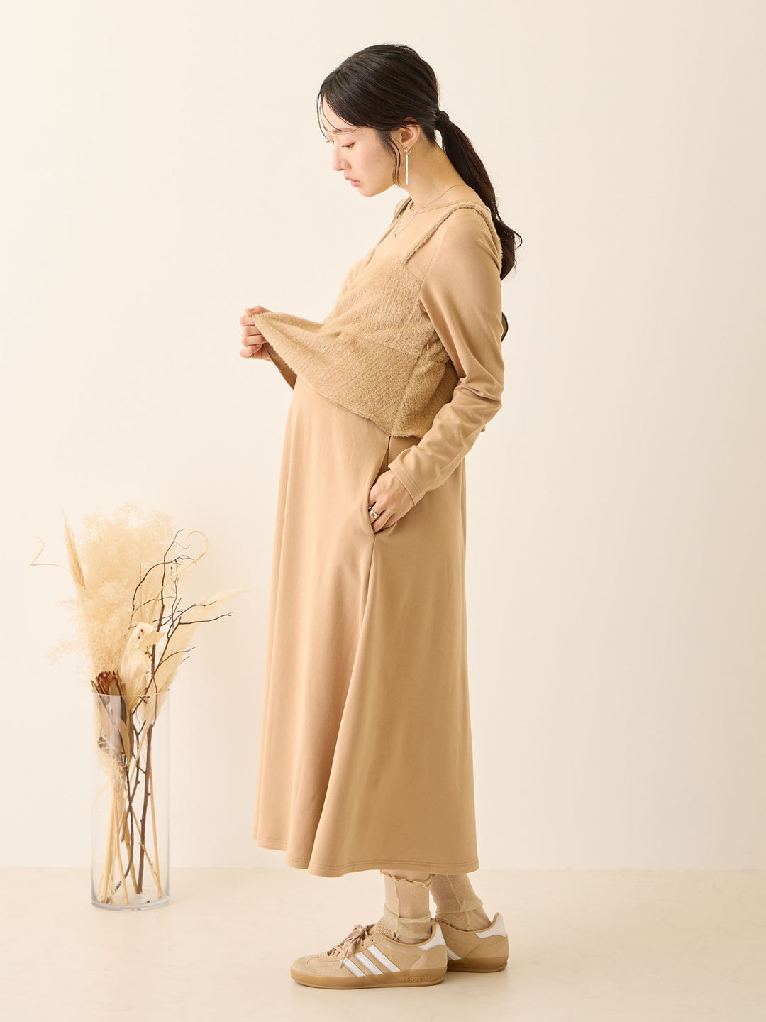 ビスチェドッキング起毛ワンピース Beige