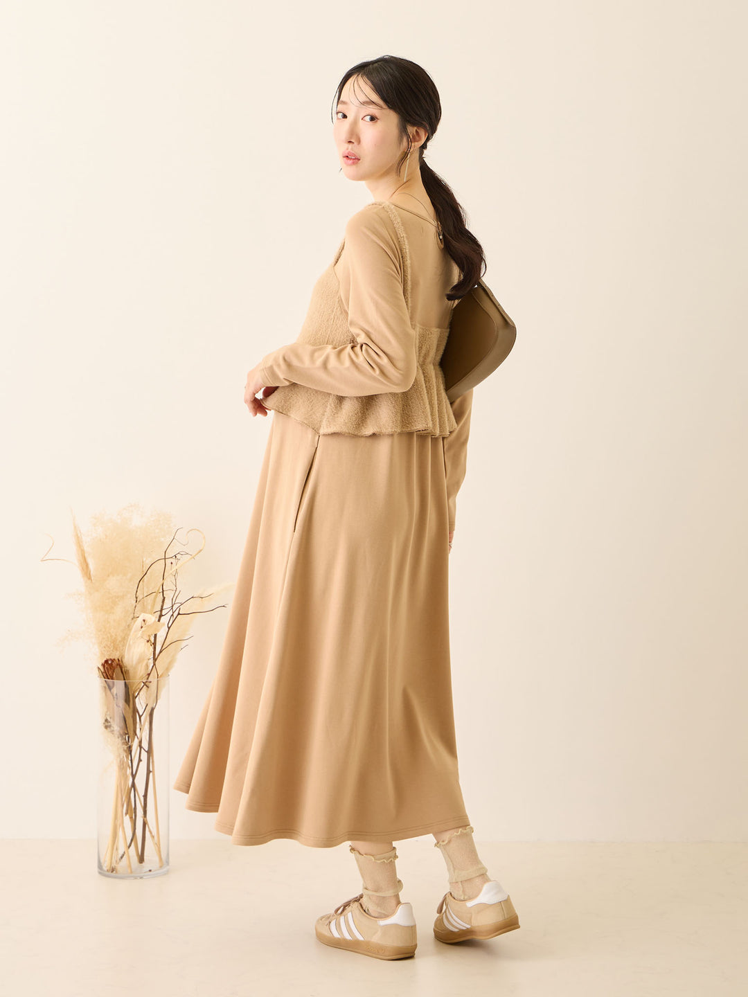 ビスチェドッキング起毛ワンピース Beige