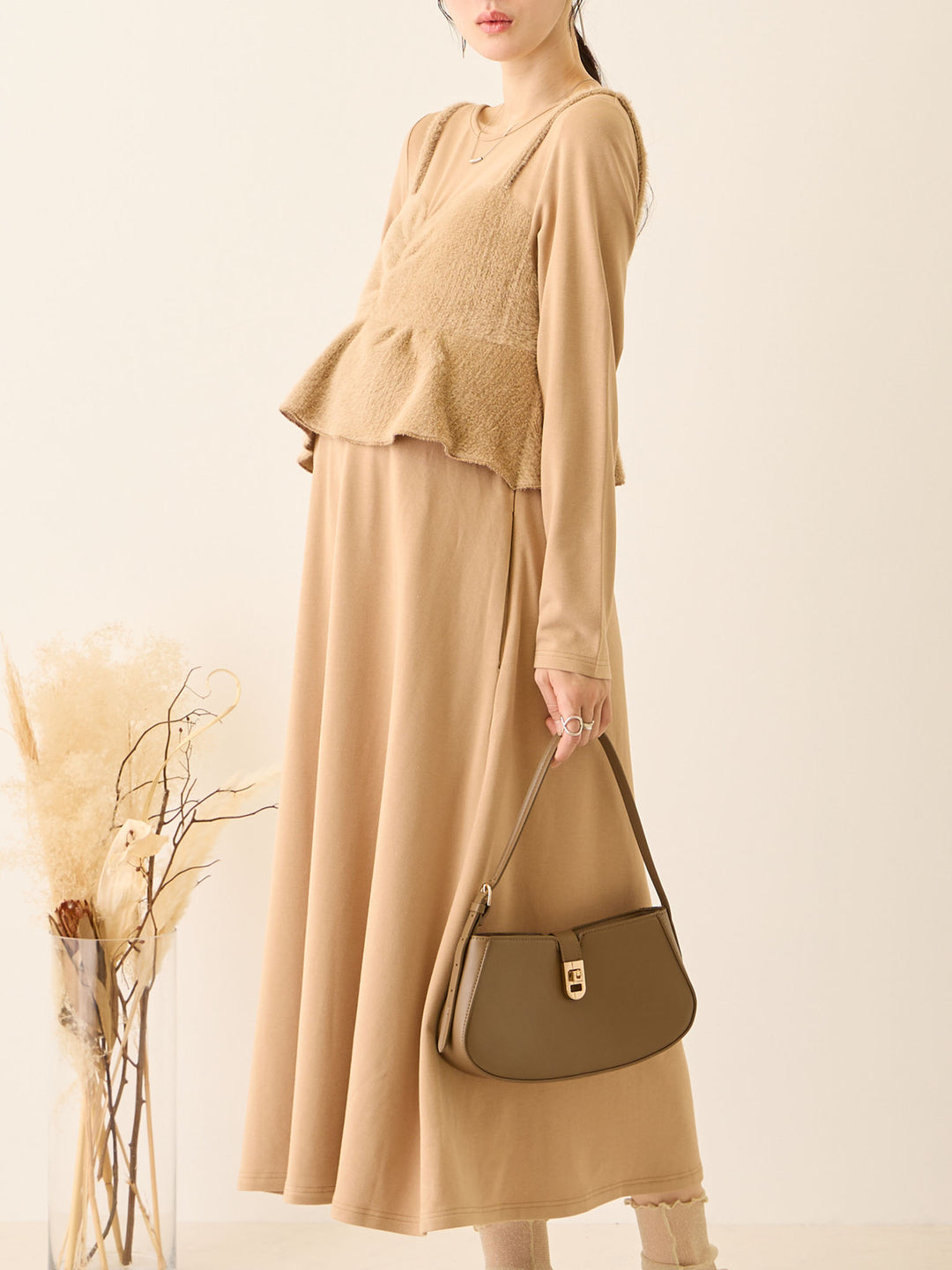 ビスチェドッキング起毛ワンピース Beige