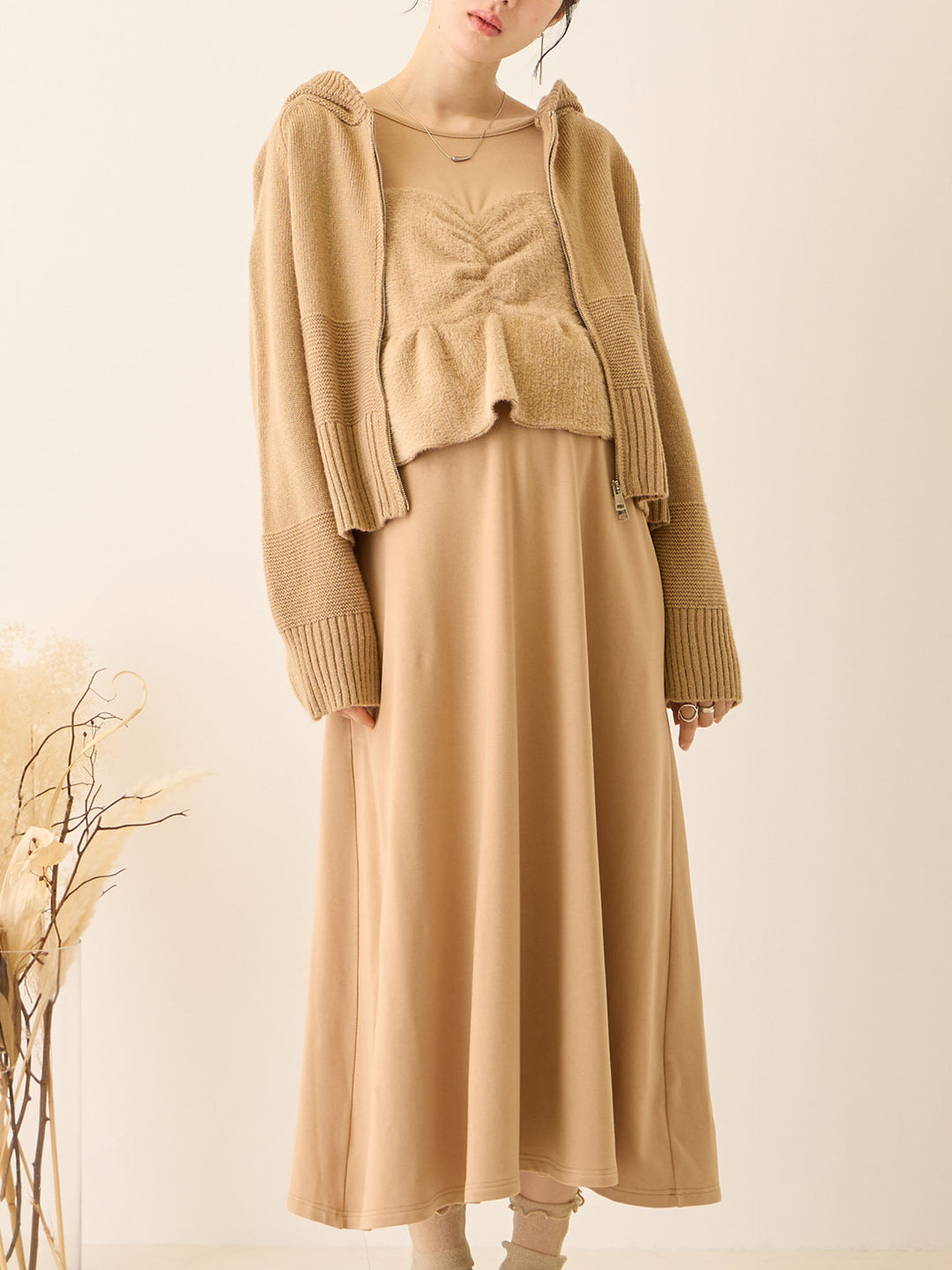 ビスチェドッキング起毛ワンピース Beige