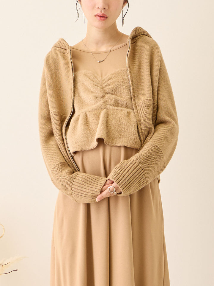 双拉链针织开衫 米色