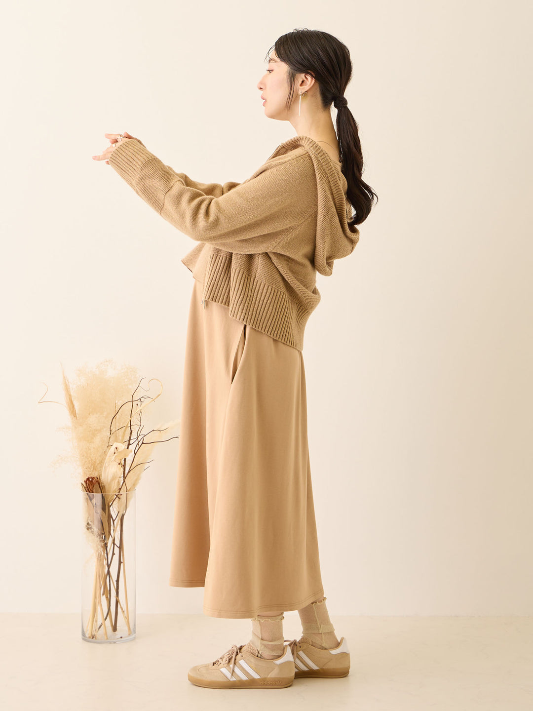 双拉链针织开衫 米色