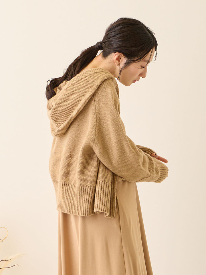 双拉链针织开衫 米色