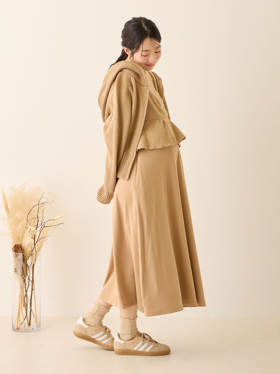 双拉链针织开衫 米色