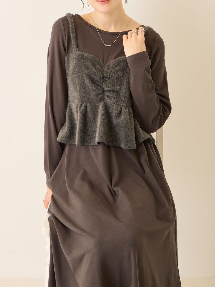 ビスチェドッキング起毛ワンピース Charcoal