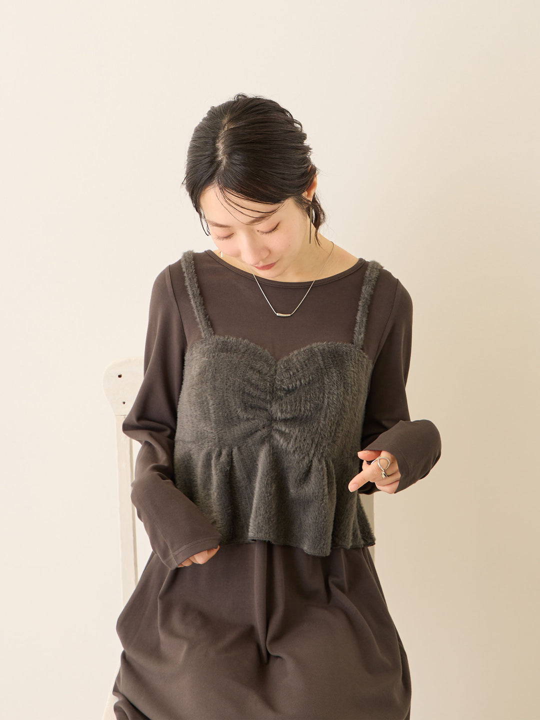 ビスチェドッキング起毛ワンピース Charcoal