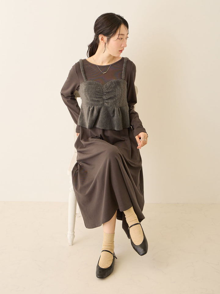 ビスチェドッキング起毛ワンピース Charcoal