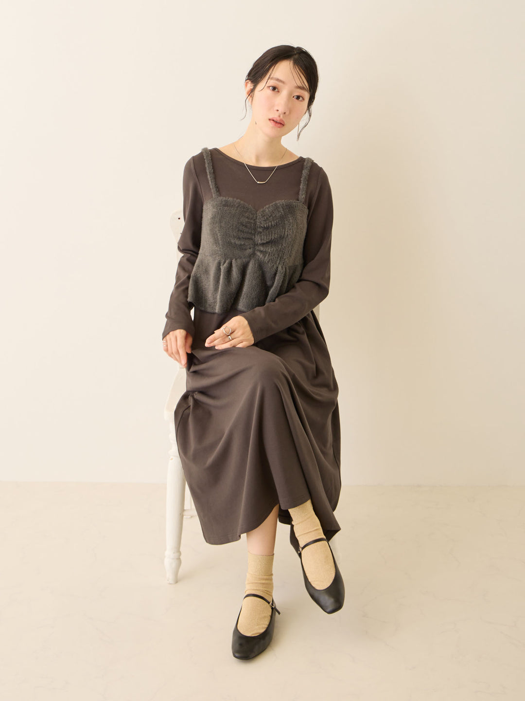 ビスチェドッキング起毛ワンピース Charcoal