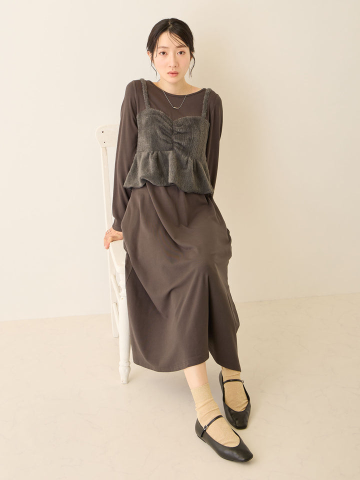 ビスチェドッキング起毛ワンピース Charcoal