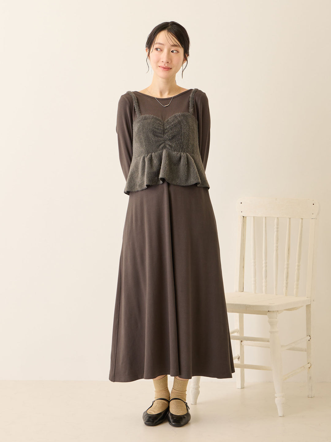 ビスチェドッキング起毛ワンピース Charcoal