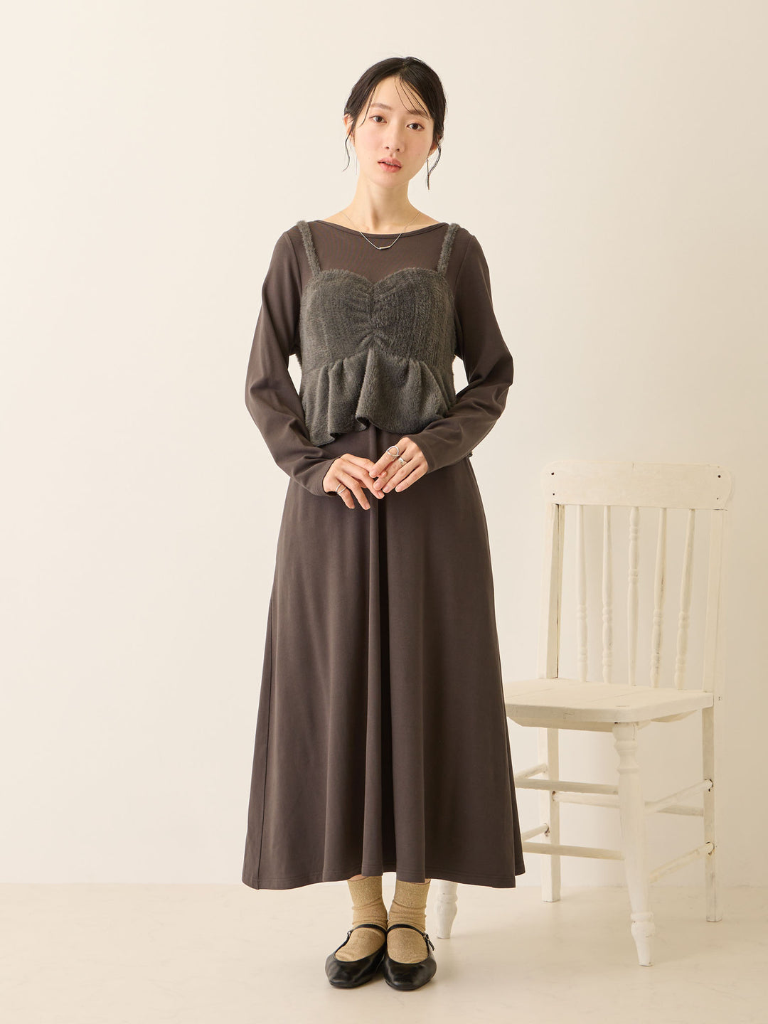 ビスチェドッキング起毛ワンピース Charcoal