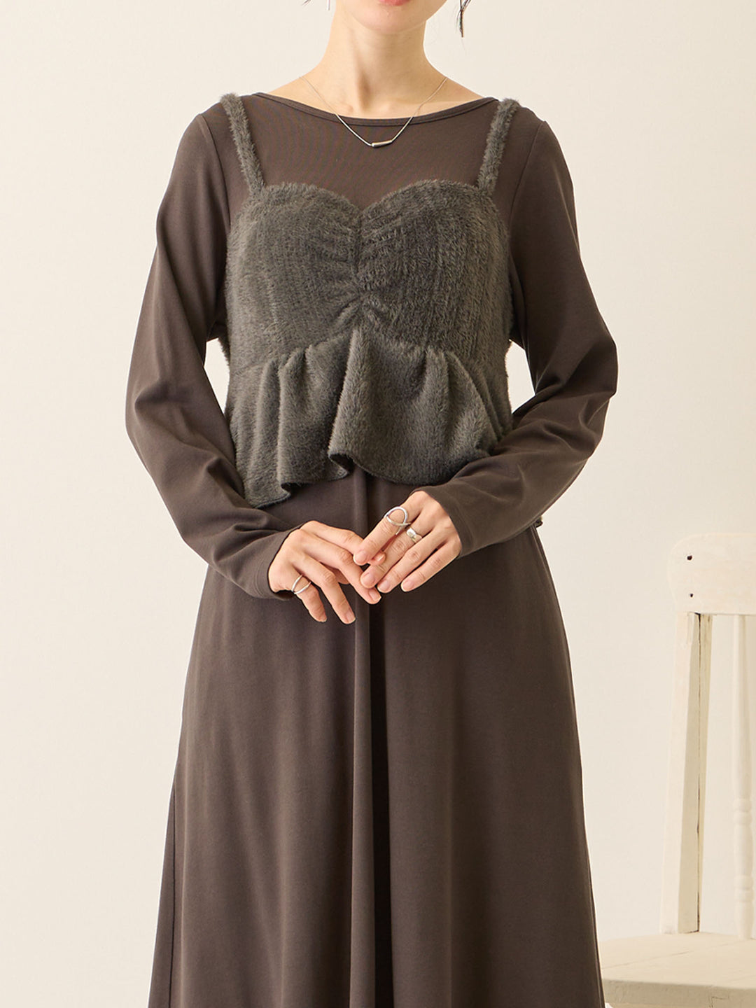 ビスチェドッキング起毛ワンピース Charcoal