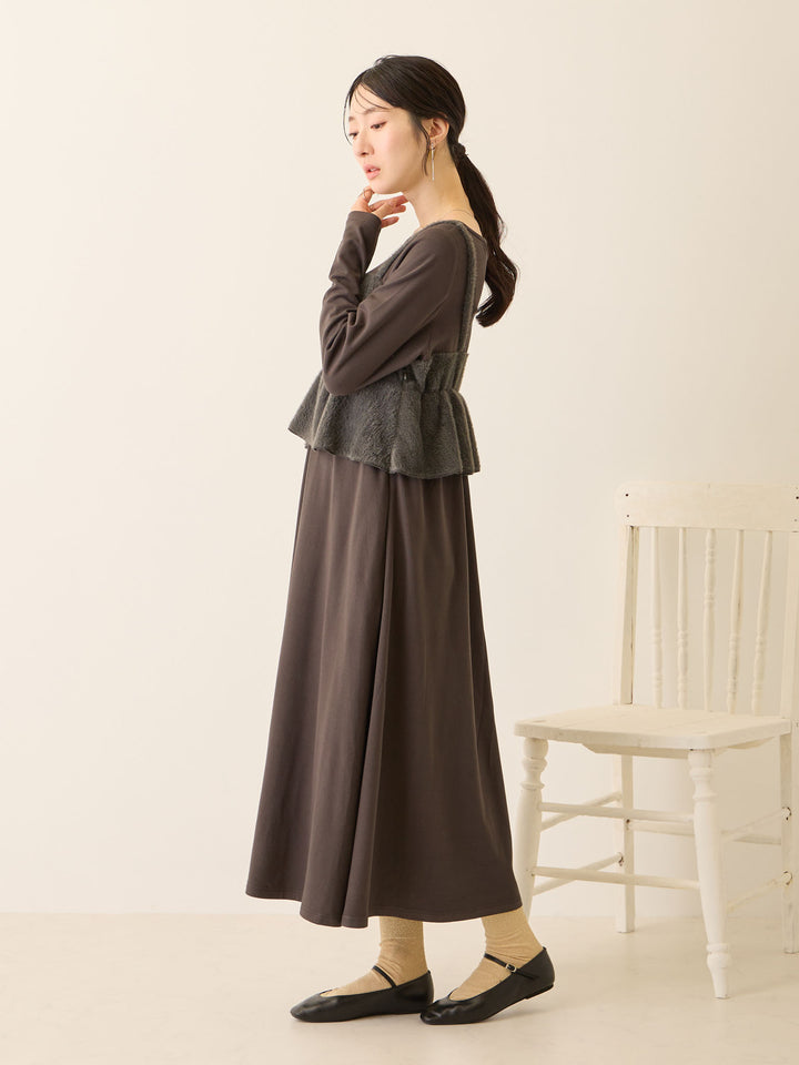 ビスチェドッキング起毛ワンピース Charcoal